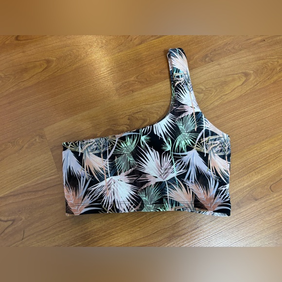 JUNE SWIMWEAR Tropical Off Shoulder Top and Cheeky Black Bikini Bottoms - Picture 2 of 12